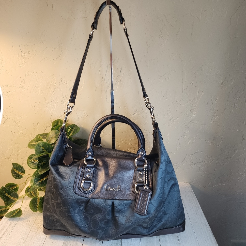 Coach Charcoal Leather & Jacquard Ashley Signature Satchel & Wallet w/Dust Bag - Picture 7 of 16